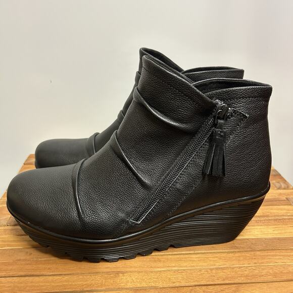Skechers Womens 9.5 Parallel Double Trouble Black Wedge Booties Ankle Fall Boot - Picture 1 of 15